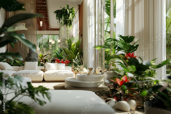 Fototapeta modern luxury living room with exotic plants