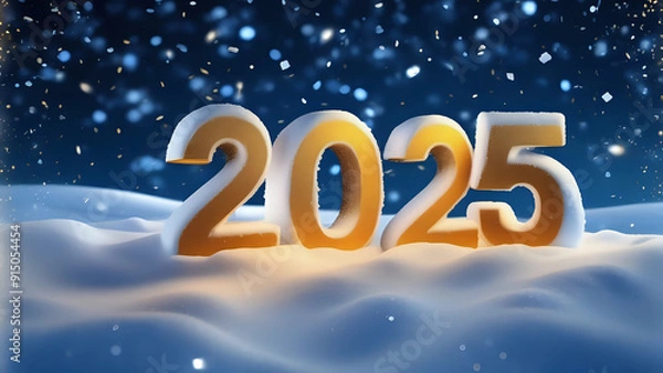 Fototapeta  Happy New Year 2025 Background Design. 3D Render. New Year Celebration. Blurred Festive Lights on Background. Elegant, Beautiful Numbers