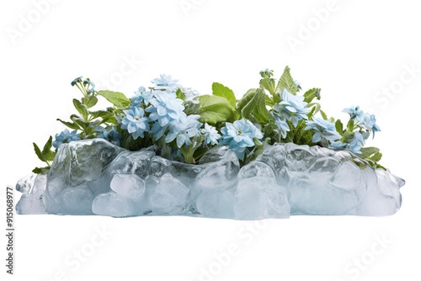 Obraz Delicate Blue Flowers Resting on A Bed of Glacial Ice Under Soft Natural Light on Transparent PNG Background..
