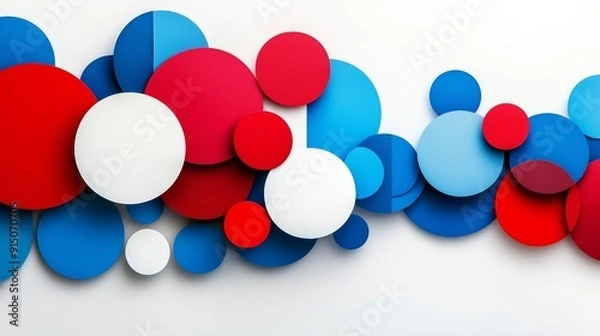 Fototapeta A colorful design of red, white, and blue circles. The circles are arranged in a way that creates a sense of movement and energy. The colors are bright and bold, giving the image a lively