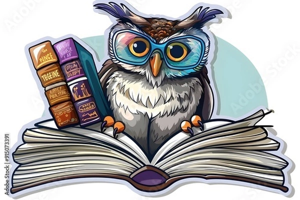 Obraz Wise Owl Librarian Sticker Design for Academic and Educational Apparel and Merchandise