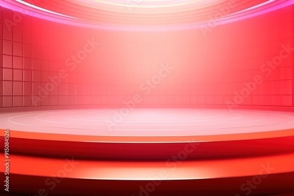 Fototapeta Red abstract stage with glowing circular lines.
