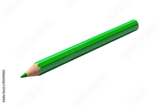 Fototapeta A Vibrant Green Colored Pencil Resting on a White Background in Soft Light on Transparent PNG Background.