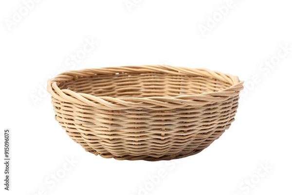 Obraz Artisan Crafted Wicker Basket Displayed on Rustic Wooden Surface With Natural Light Streaming In on Transparent PNG Background.