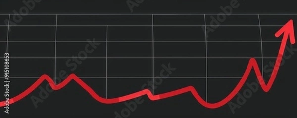 Fototapeta Red Line Graph on Black Background.