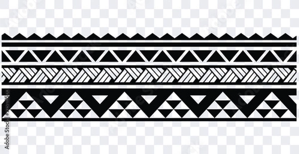 Obraz Polynesian pattern tribal tattoo border. Tribal tattoo geometric fore arm samoan band.Tattoo eps forearm samoan sleeve bracelet.Fabric seamless isolated hawaiian pattern on white background.