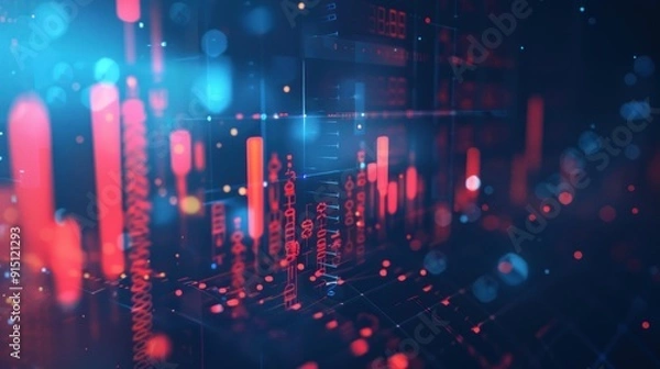 Fototapeta Abstract Data Visualization with Red and Blue Glowing Elements