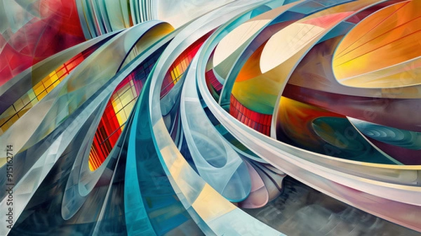 Fototapeta Abstract 3D fluid wave art in pastel and vibrant hues, representing movement and flow in a dynamic composition.