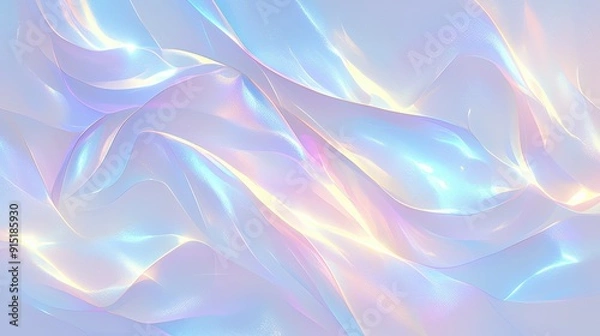 Fototapeta Soft pastel waves of fabric shimmer with iridescent light, creating a tranquil and dreamy atmosphere, perfect for a calming visual experience
