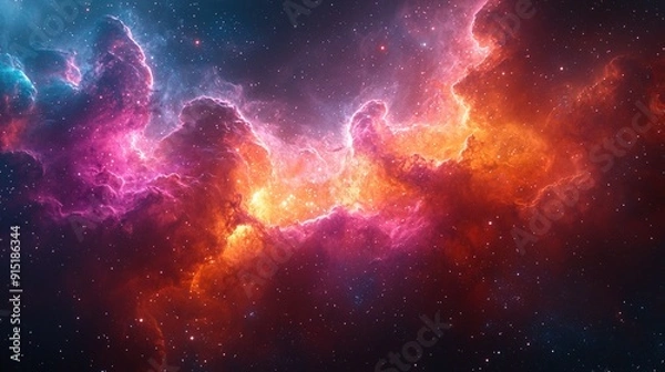 Fototapeta Cosmic night sky with a vibrant, multicolored nebula and scattered stars, ideal for a dramatic background