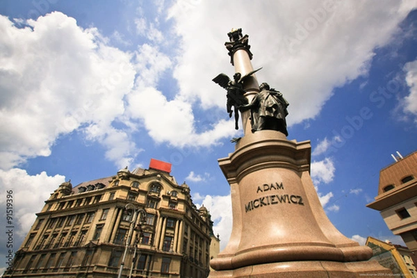Obraz Square sith the monument in Lviv