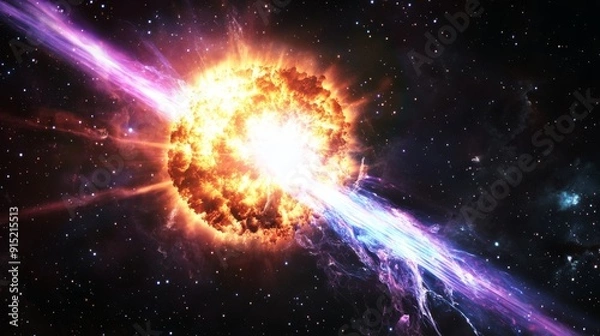 Fototapeta A giant nebula of the surface dust and gas that is glowing in blue, orange, purple colors resembling an exploding sta