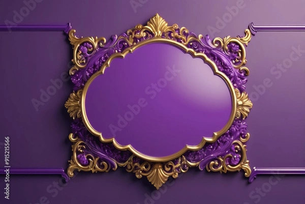 Fototapeta Bright purple banner with luxurious gold ornaments and large empty place for text and logo, AI Generated