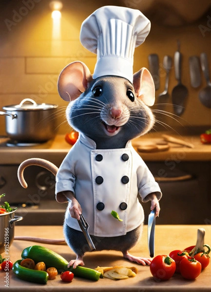 Fototapeta A mouse look like a cooking chef, 