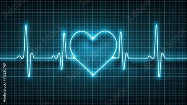 Fototapeta EKG heart monitor display shows normal sinus rhythm waveform, a regular heartbeat pattern of 60-100 beats per minute, indicating healthy cardiac function.