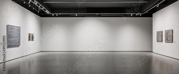 Fototapeta A modern, minimalist art gallery featuring empty walls and sleek lighting, ideal for showcasing contemporary artwork