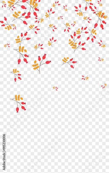 Obraz Green Foliage Background Transparent Vector. Leaves Organic Design. Pink Herb Decor. Outline Set. Berries Border.