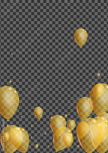 Fototapeta Yellow Toy Background Transparent Vector. Surprise Graphic Frame. Golden Happy Confetti. Balloon Carnival Set.