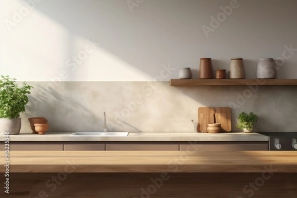 Fototapeta Product podium backdrop architecture kitchen shelf.