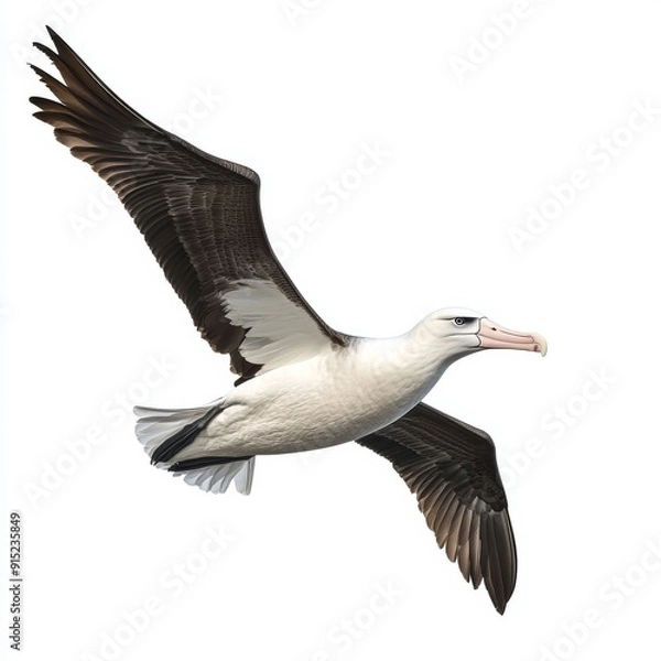 Fototapeta Black-browed Albatross in Flight Against a White Background