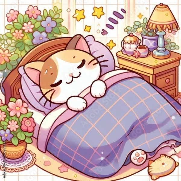 Obraz 可愛いアニメ風の寝ている猫のイラスト