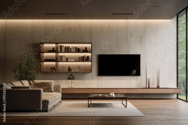 Fototapeta Modern light wall architecture room television.