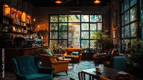 Fototapeta Cozy Cafe Interior with Natural Light