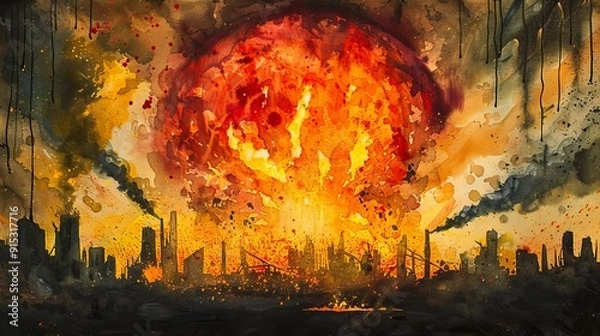 Fototapeta Nuclear war the end of the world apocalyptic doomsday art background