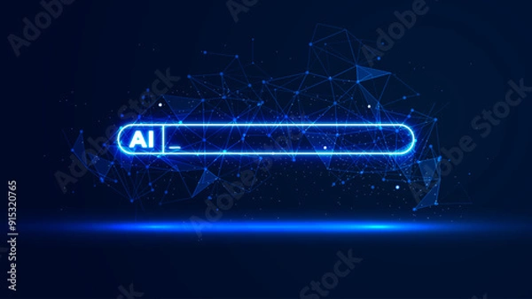 Fototapeta Futuristic AI prompt bar illustration. High-tech background concept. Glowing searching bar with plexus lines