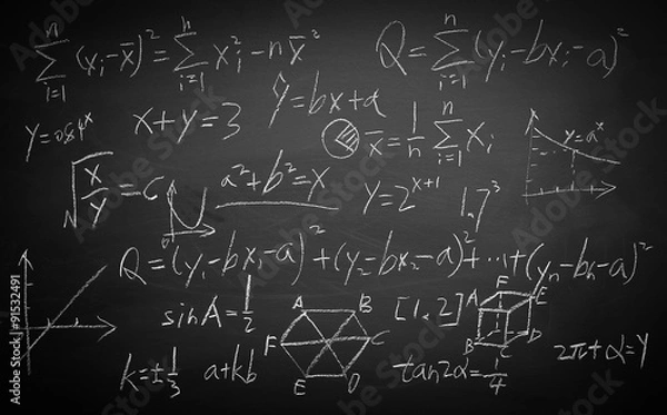 Fototapeta Maths formulas on chalkboard background