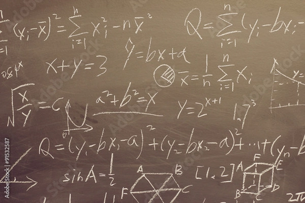 Fototapeta Maths formulas on chalkboard background