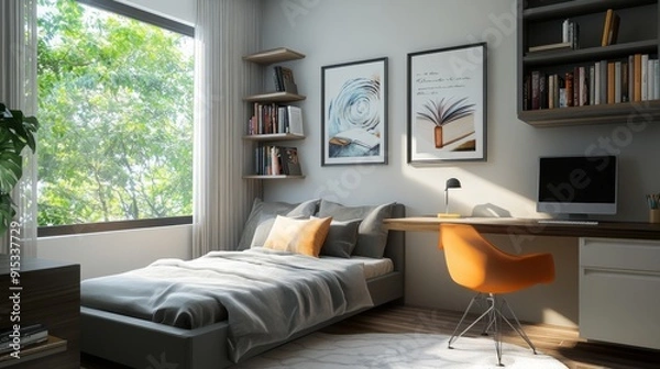 Fototapeta A stylish teenage bedroom with a modern design
