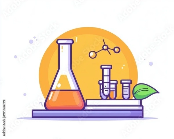 Obraz Experiment in progress, lab setting, flat design illustration