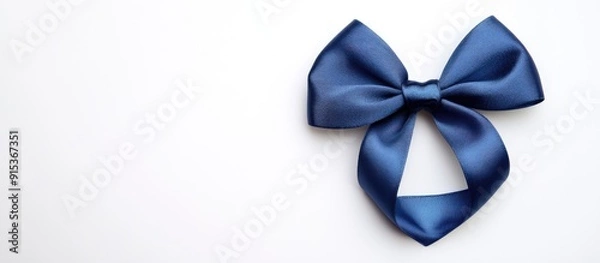Fototapeta Blue ribbon bow shaped like a heart isolated on a white background. with copy space image. Place for adding text or design