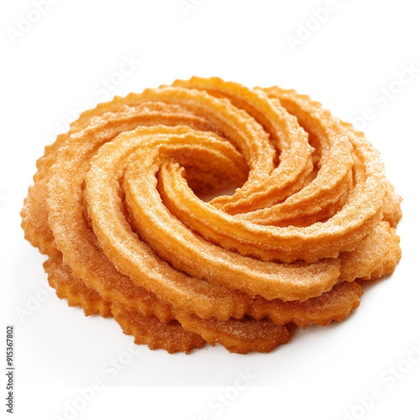 Fototapeta Crispy churros arranged in a spiral pattern with a dusting of cinnamon sugar isolated on transparent background