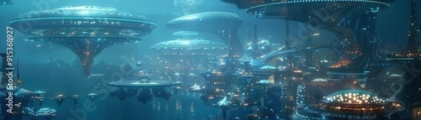 Obraz Long shot of a futuristic underwater cityscape
