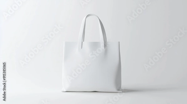 Fototapeta A simple white tote bag on a minimalist backdrop with soft lighting and a focus on texture