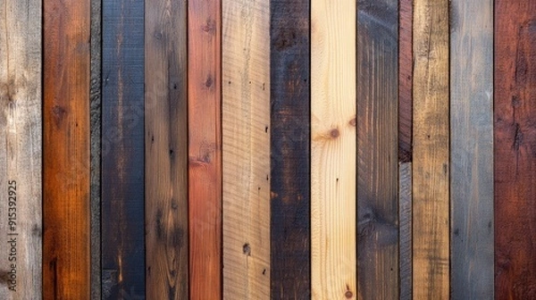 Fototapeta Textured wooden plank board background in various shades of brown, capturing the warmth and richness of natural wood.