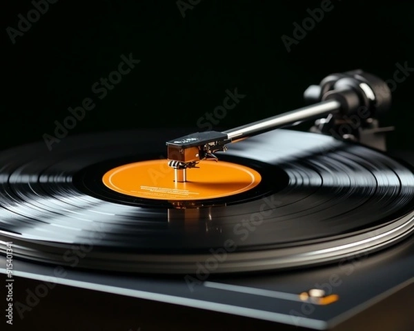 Fototapeta Classic vinyl record player's needle and grooves in a close-up, symbolizing analog precision and seamless device integration