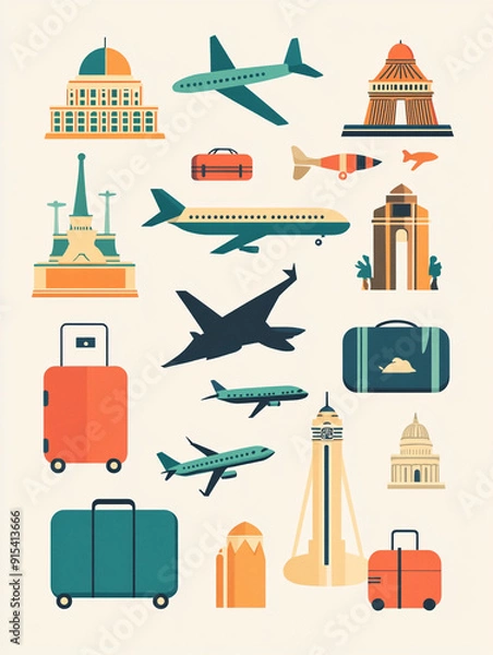 Fototapeta Design a variety of playful and vibrant travel icons