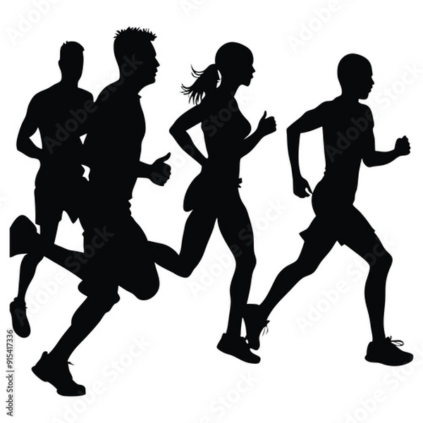 Fototapeta Collection of Dynamic Running Silhouettes