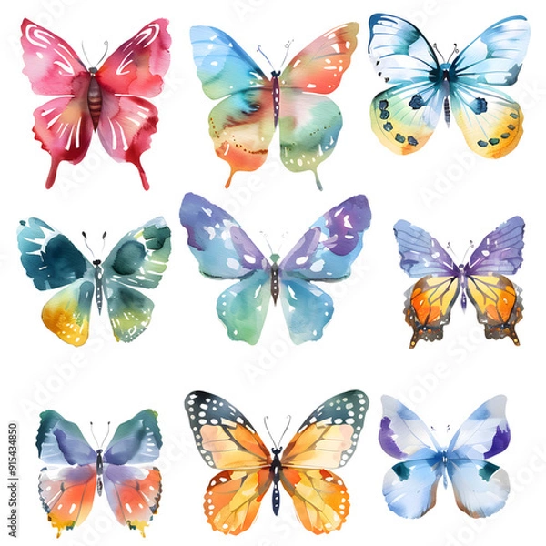 Fototapeta Butterfly set, Watercolor painting style, illustation clip art, transparant background, Generative AI