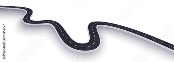 Fototapeta 3d winding road on a white isolated background. Road way location infographic template, simple curved road vector illustration
