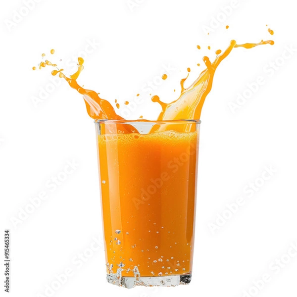 Fototapeta A glass of orange juice with a splash of liquid.  The drink is fresh and refreshing.  Perfect for a summer beverage.