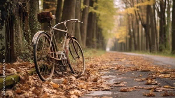 Fototapeta Rusty Bicycle on a Fall Road