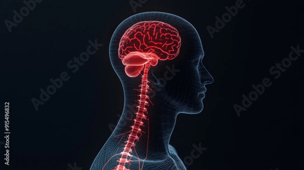 Fototapeta Clean design with a holographic projection of a nervous system indicating pain points