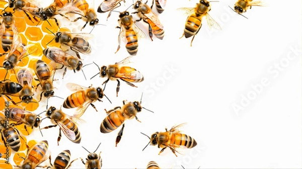 Obraz Wasp, honeybee on white background