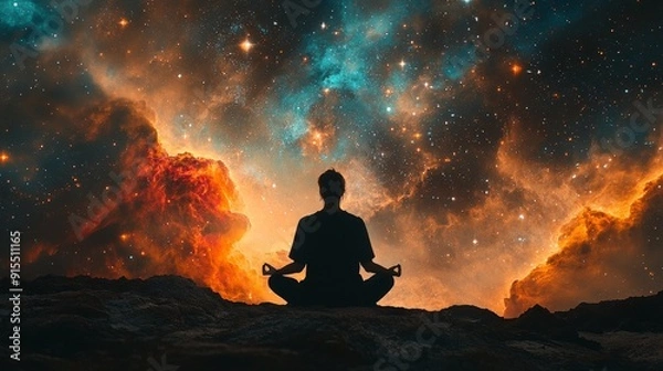 Fototapeta Cosmic Meditation Journey into Vibrant Galaxy Universe