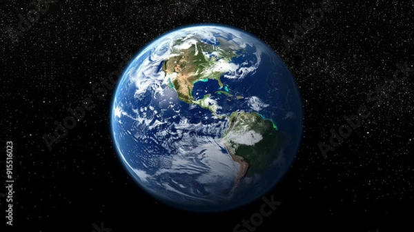 Fototapeta Planet earth from the space at night . 3d render. Planet Earth showcases a mesmerizing spectacle of city lights and clouds from space split between night and day with twinkling stars overhead.