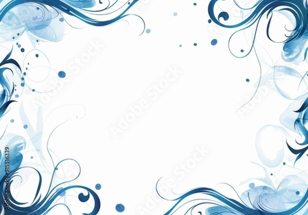 Fototapeta Simple Blue Frame Design for Award Certificate with Dots and Swirls, White Background, Vector Graphics

